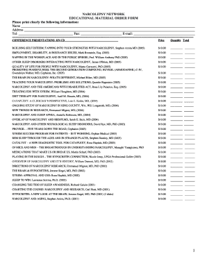 Narcolepsy Network Educational Material Order Form