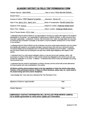 Academy District 20 Field Trip Permission Form