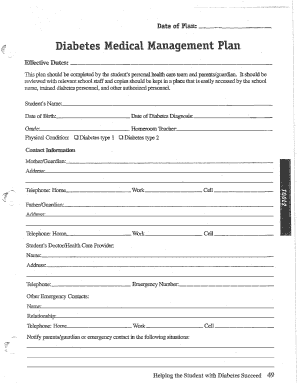 Diabetes Medical Management Plan