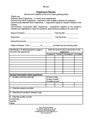 Student Work Experience Review Form