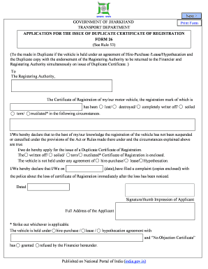 Duplicate Certificate of Registration Application
