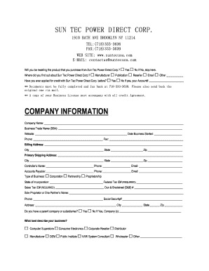 Sun Tec Power Direct Corp Credit Application Form