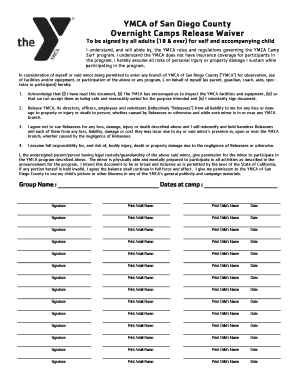 YMCA Overnight Camps Release Waiver