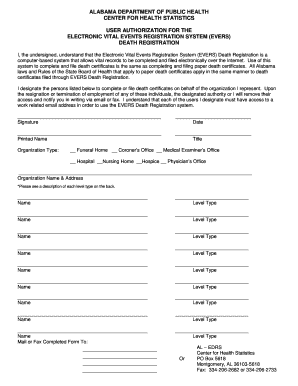 Alabama Death Registration Authorization Form