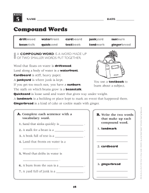 Grade 4 Compound Words Worksheet