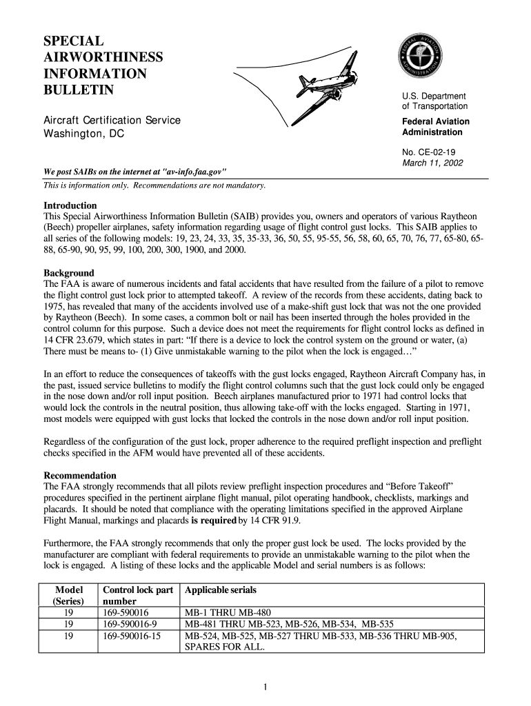 Fillable Online aopa Special airworthiness information bulletin AOPA