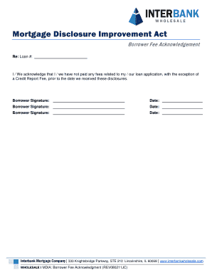 Mortgage Disclosure Improvement Act Borrower Fee Acknowledgement