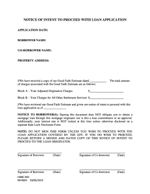 Notice of Intent to Proceed with Loan Application