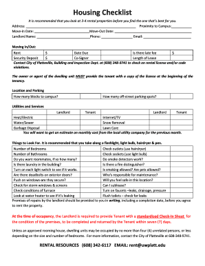 Housing Checklist for Tenants