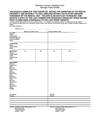 Michigan Rental Property Inventory Inspection Form