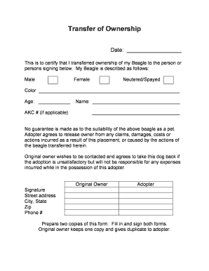 Pet Transfer of Ownership Agreement