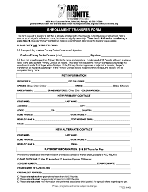AKC Reunite Pet Enrollment Transfer Form