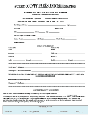 Summer Recreation Registration Form