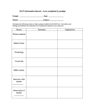 ISAT Induction/Mentor Program Plan