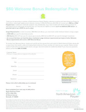 North American Power Welcome Bonus Redemption Form