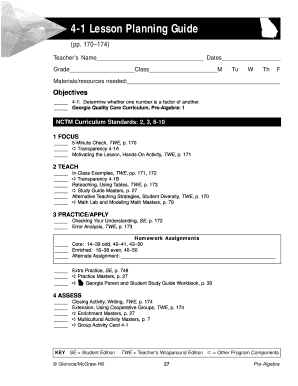 Pre-Algebra Lesson Planning Guide