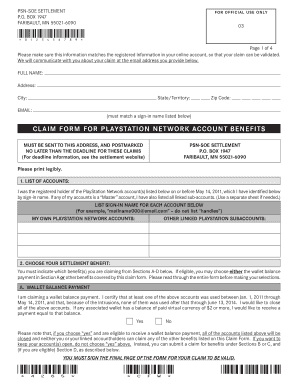 PlayStation Network Settlement Claim Form