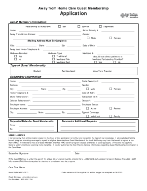 Away from Home Care Guest Membership Application