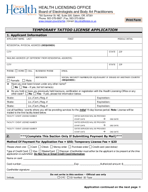Temporary Tattoo License Application