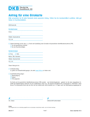 Antrag für eine Girokarte
