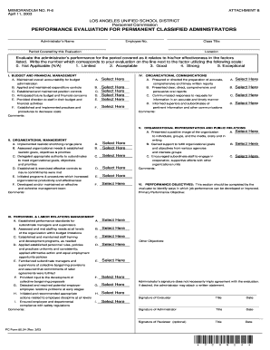 Performance Evaluation for Permanent Classified Administrators