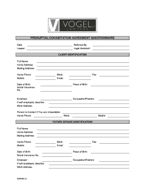 PRENUPTIALCOHABITATION AGREEMENT QUESTIONNAIRE - vogel-llpca