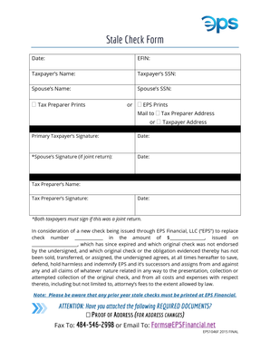 EPS Check Replacement Indemnity Form
