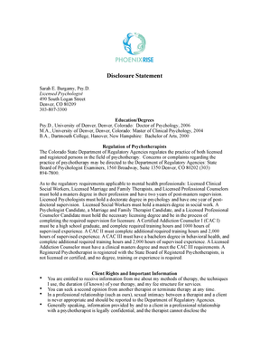 Psychologist Disclosure Statement and Consent Form
