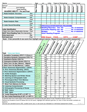 Reading Ability Assessment Form