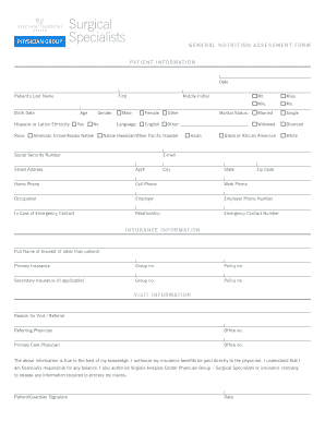 Bariatric Nutrition Assessment Form