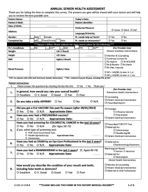 Annual Senior Health Assessment Form