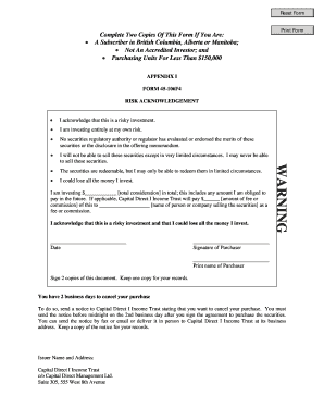 Form 45-106F4 Risk Acknowledgement
