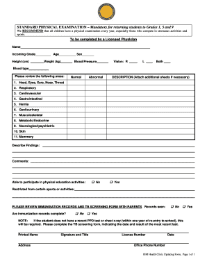 Standard Physical Examination Form