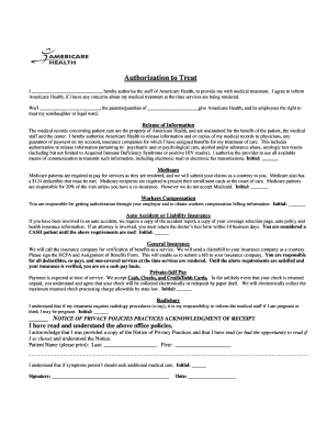 Authorization to Treat and Release of Information Form
