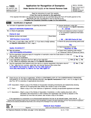Form 1023 Application for Recognition of Exemption