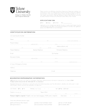 Tulane University Undergraduate Public Health Application Form
