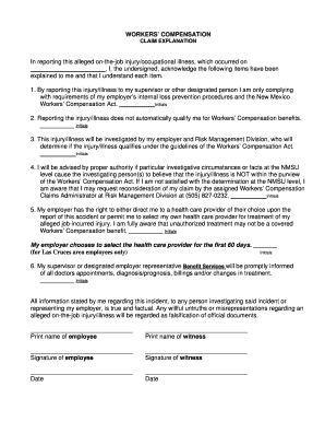 Workers' Compensation Claim Explanation Form