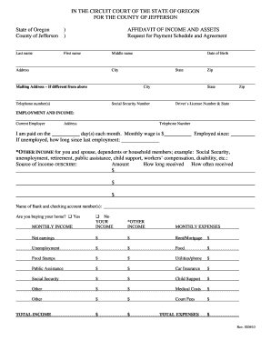 Oregon Affidavit of Income and Assets