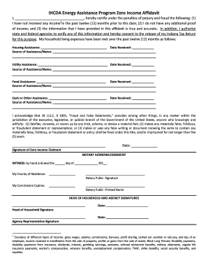 Indiana Energy Assistance Zero Income Affidavit