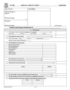 Missouri Income and Expense Statement for Divorce