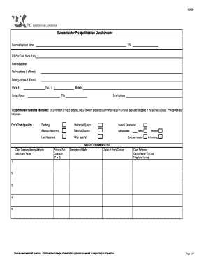 Subcontractor Pre-Qualification Questionnaire