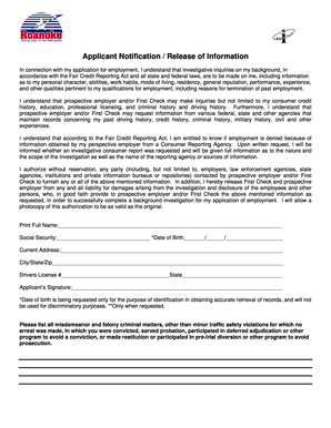 Applicant Notification Release of Information