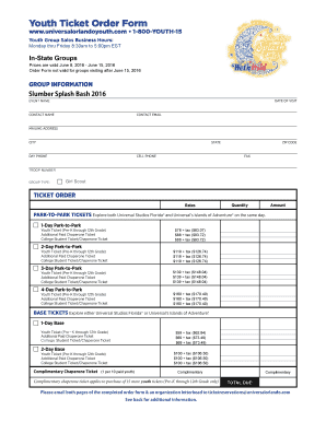 Universal Orlando Youth Ticket Order Form