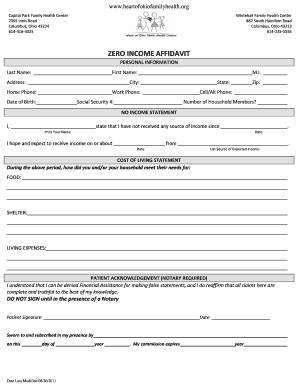 Zero Income Affidavit