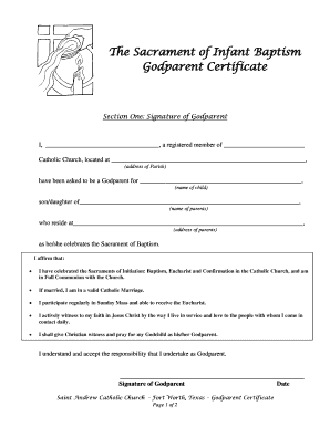 Catholic Godparent Certificate