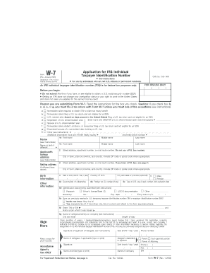 IRS Form W-7 Application for Taxpayer Identification Number