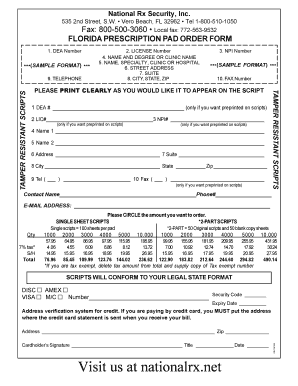 Florida Prescription Pad Order Form