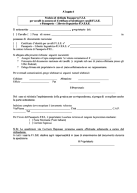 Modulo di richiesta Passaporto F.E.I.
