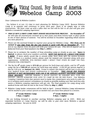 Webelos Camp Registration Form 2003