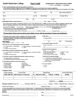 South Suburban College Non-Credit Admission Form
